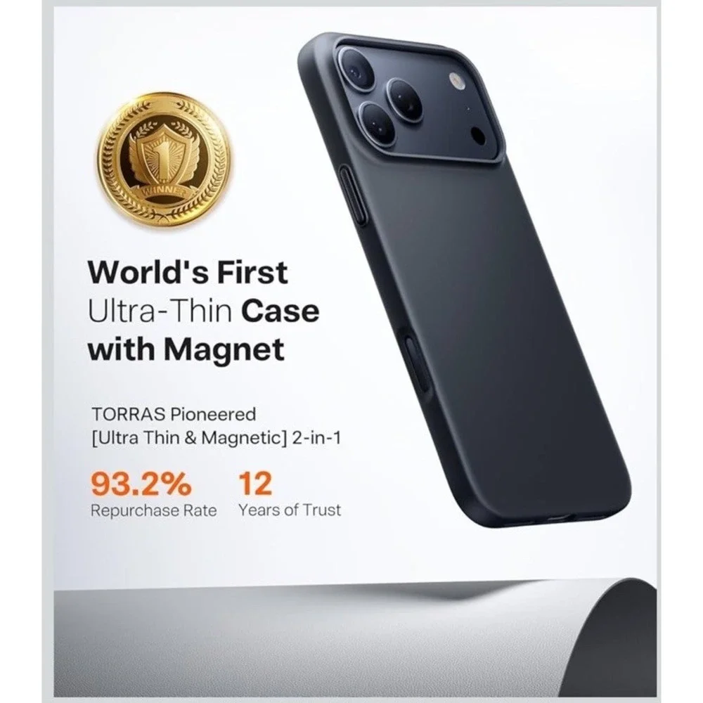 TORRAS Magnetic Slim-Fit for iPhone 17 PRO MAX Case, Ultra-Thin- Black‎